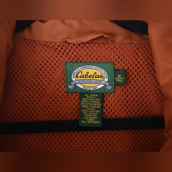Cabela's Jacket Mens Medium Tall Vented Packable Hooded Rain Jacket Orange VTG - Picture 2 of 14